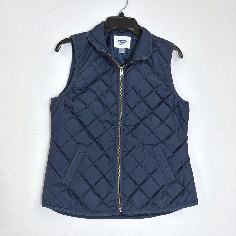 Old Navy Quilted Puffer Vest Bundle Lot 2 Olive Green Navy Zip Small Preppy - Picture 3 of 15